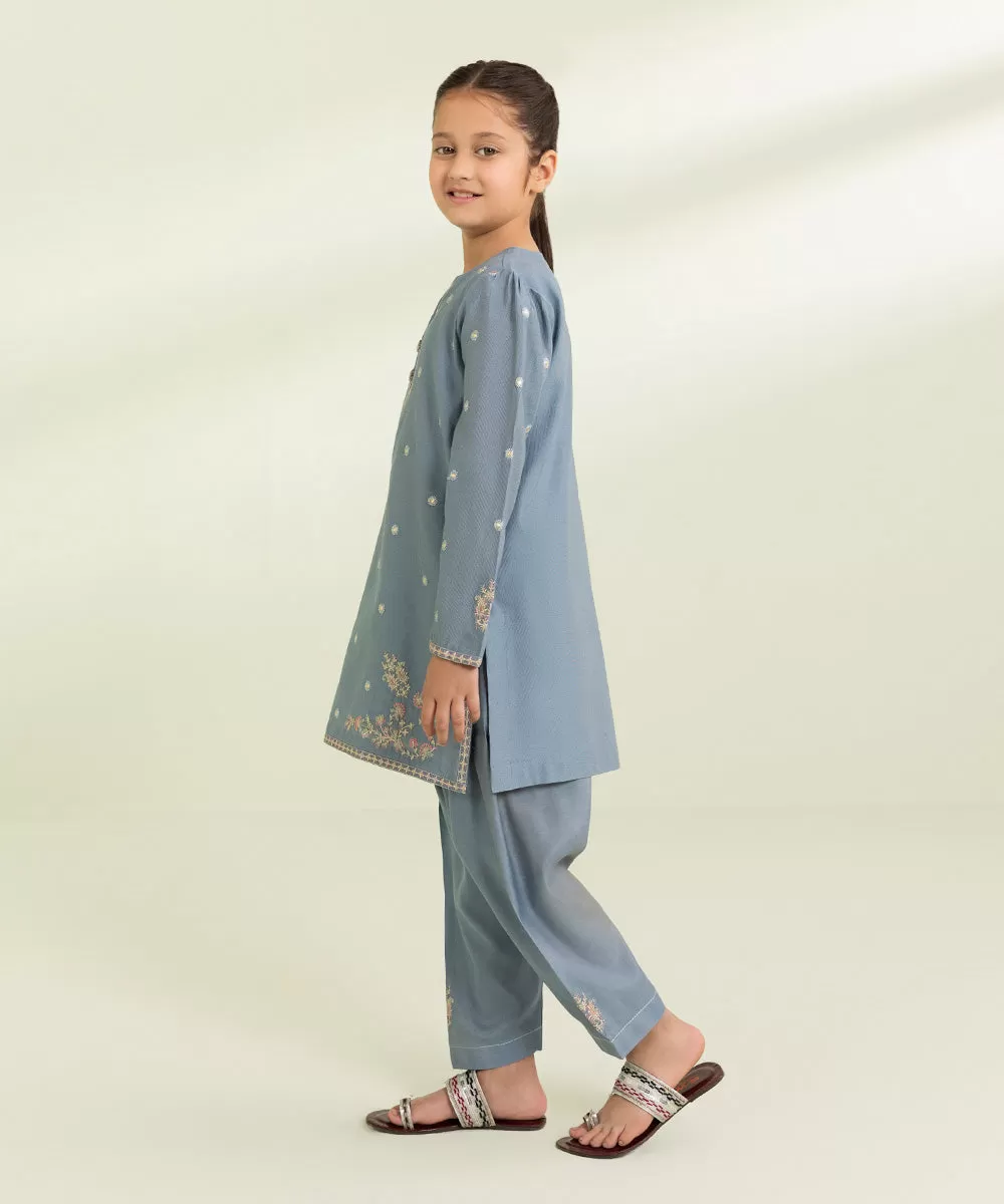 2 Piece - Embroidered Cotton Net Suit