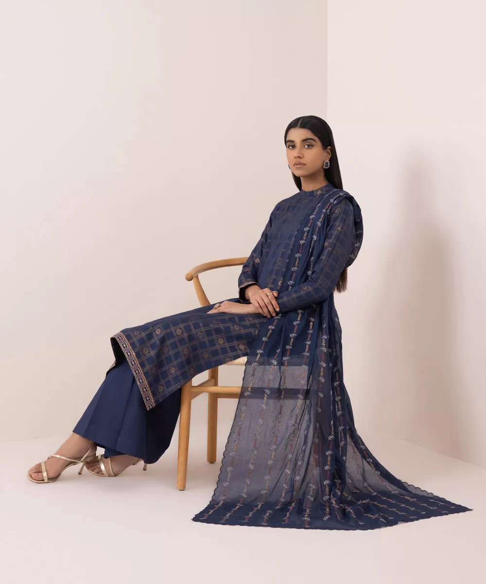 3 Piece - Embroidered Jacquard Suit