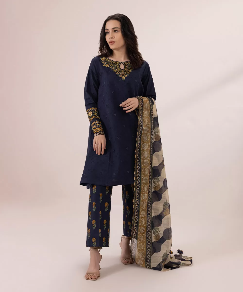 3 Piece - Embroidered Jacquard Suit