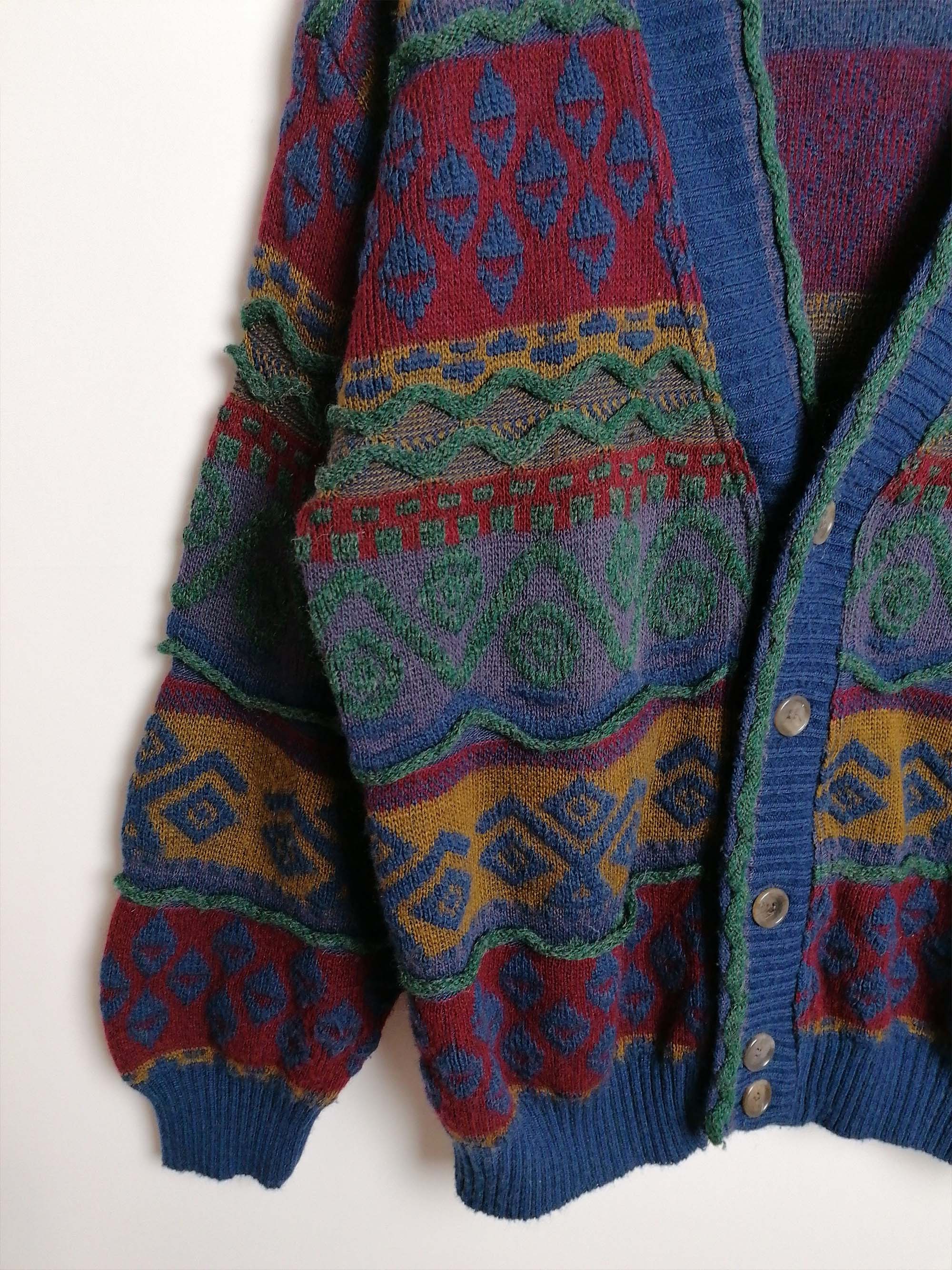 80's 90's Retro Pattern Unisex Grandpa Cardigan - size L / 48