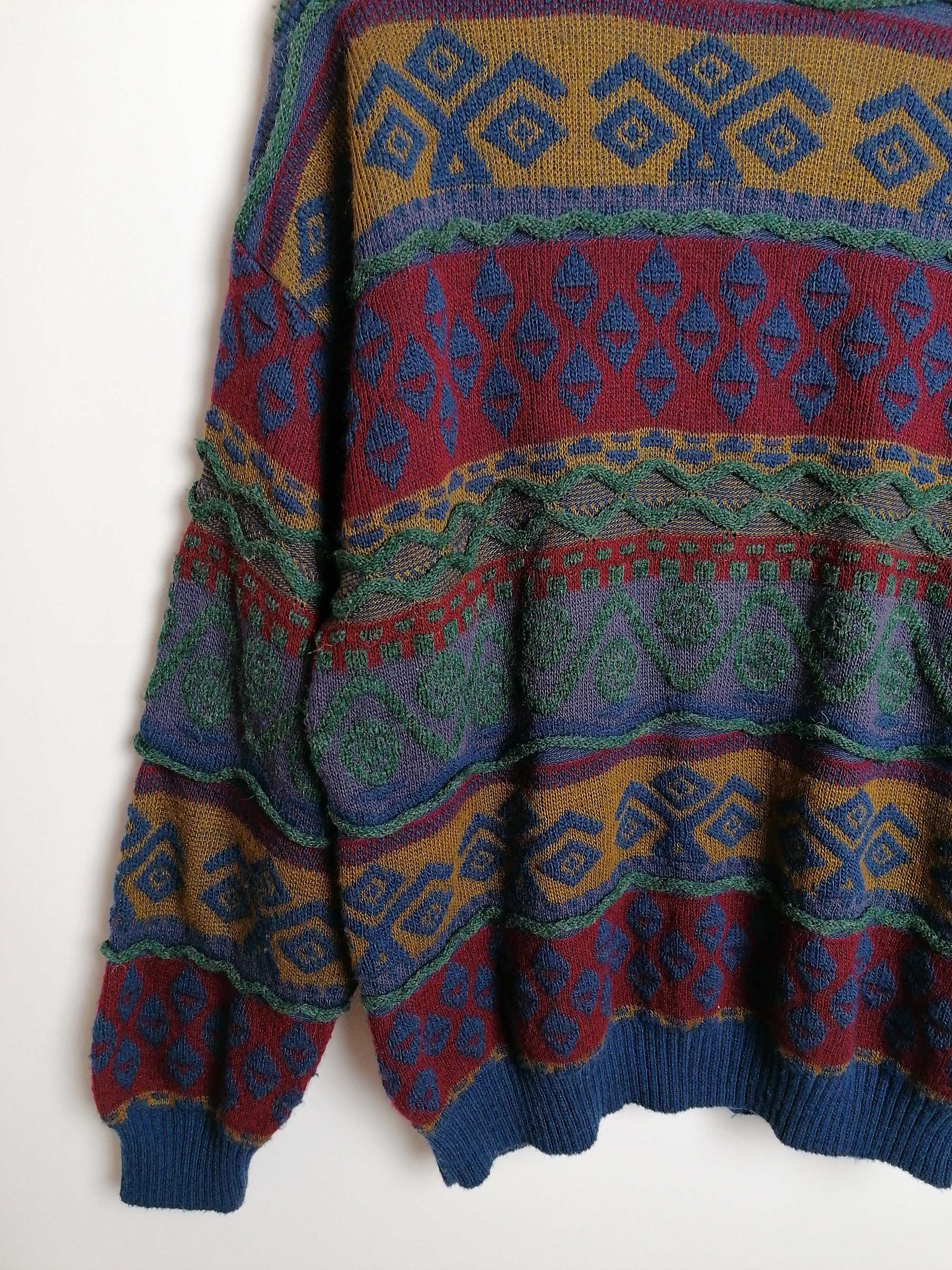 80's 90's Retro Pattern Unisex Grandpa Cardigan - size L / 48