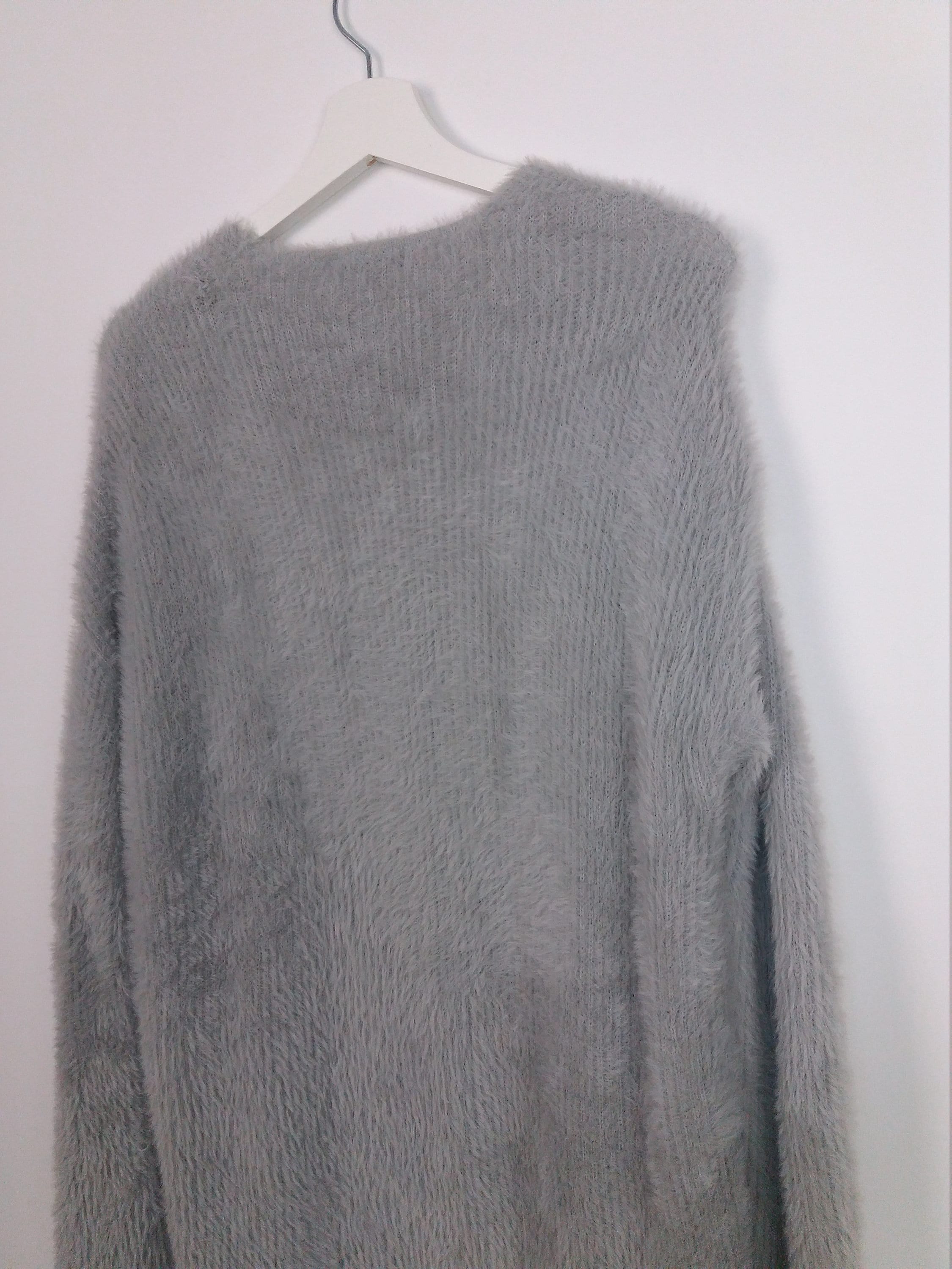 90's Chelsea and Theodore Fluffy Knit Soft Cardigan in Grey