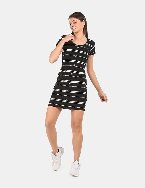 Aeropostale Women Black Striped T-Shirt Dress