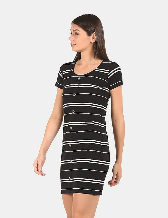 Aeropostale Women Black Striped T-Shirt Dress