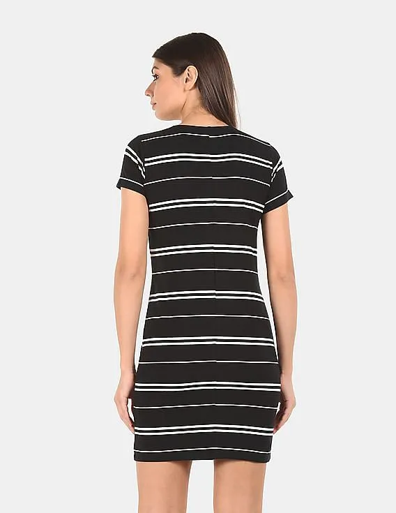 Aeropostale Women Black Striped T-Shirt Dress