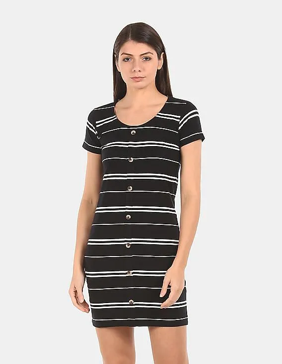 Aeropostale Women Black Striped T-Shirt Dress