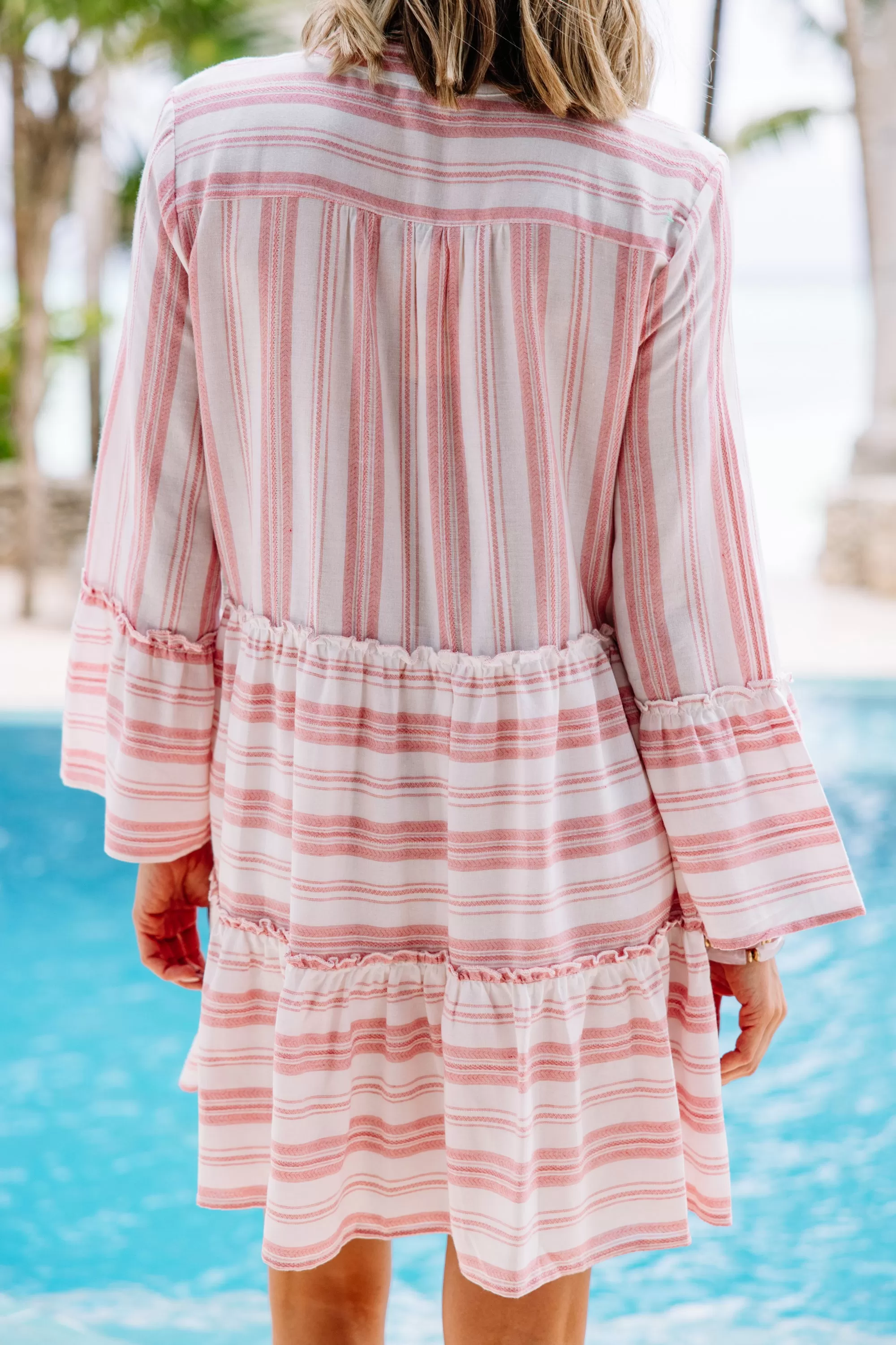 All The Above Pink Striped Tiered Dress