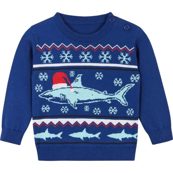 Andy & Evan Infant Shark Jacquard Holiday Sweater Set, Blue