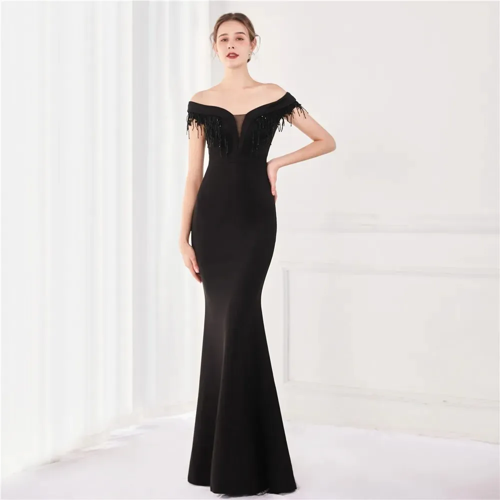 Appliques Beading Green Long Evening Dress Elegant Off Shoulder Formal Party Prom Dress