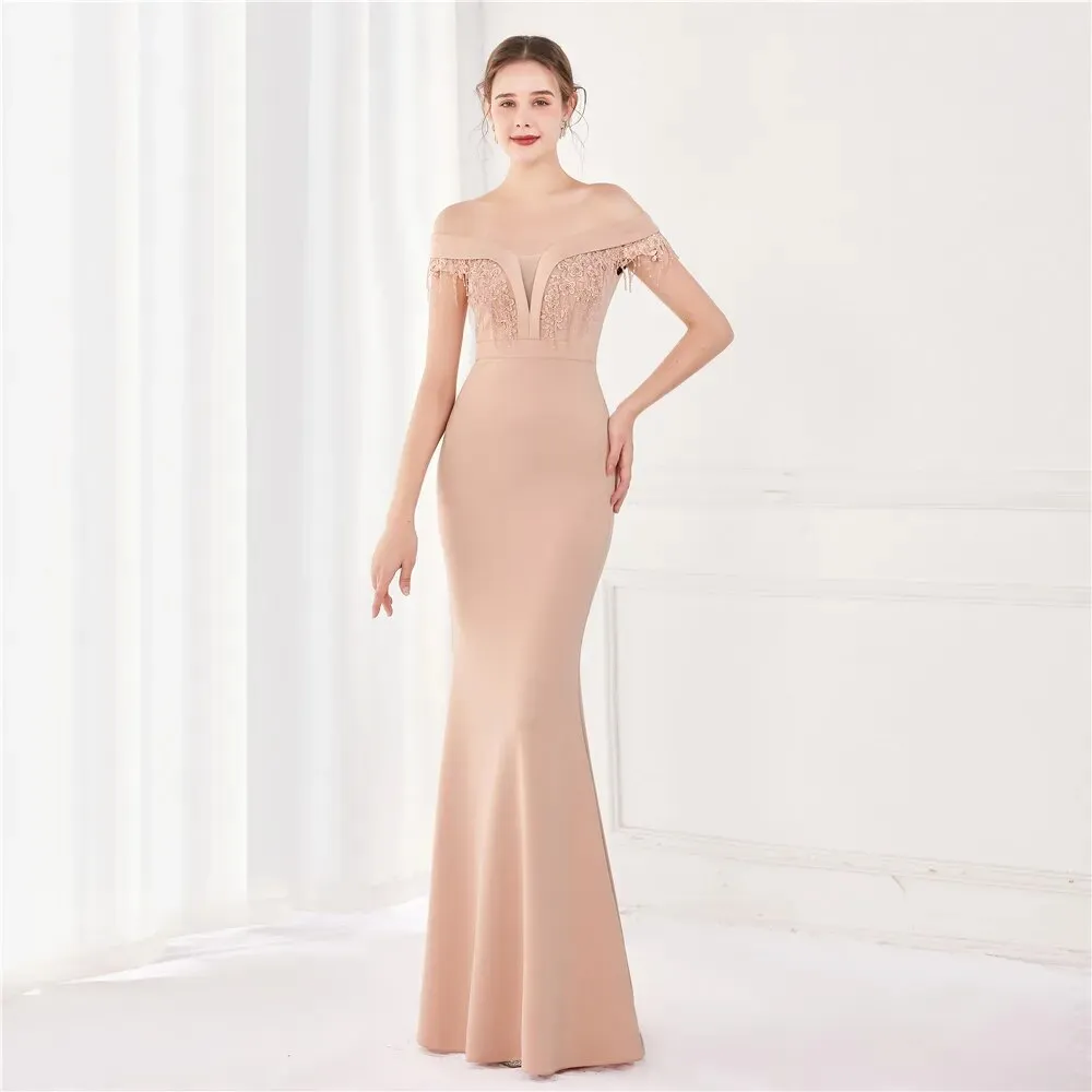 Appliques Beading Green Long Evening Dress Elegant Off Shoulder Formal Party Prom Dress