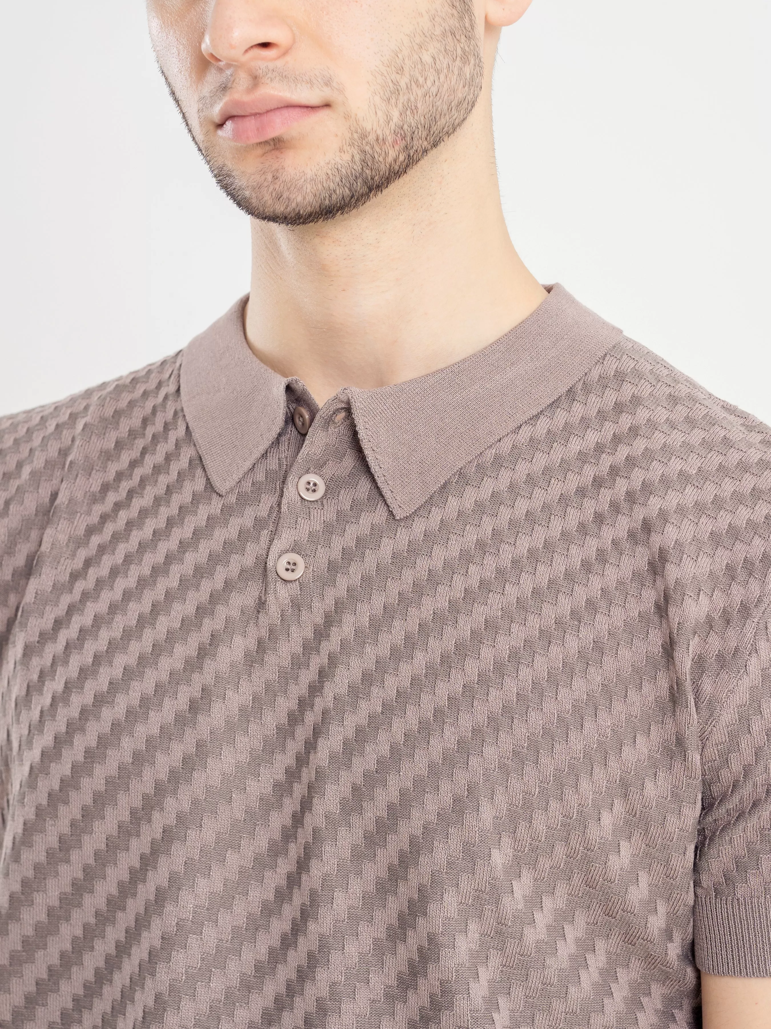 Basketweave Knit Polo Tee - Macchiato