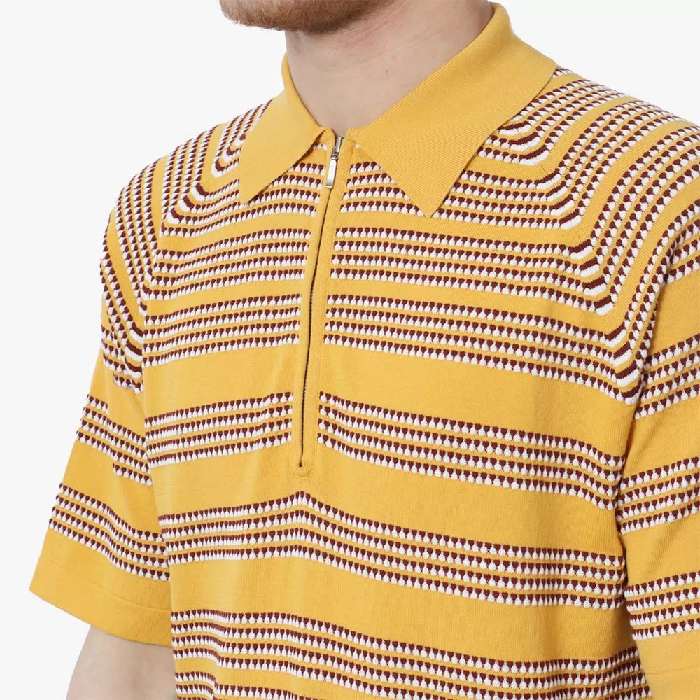 Beams Plus Half Zip Knit Polo Jaquard Shirt