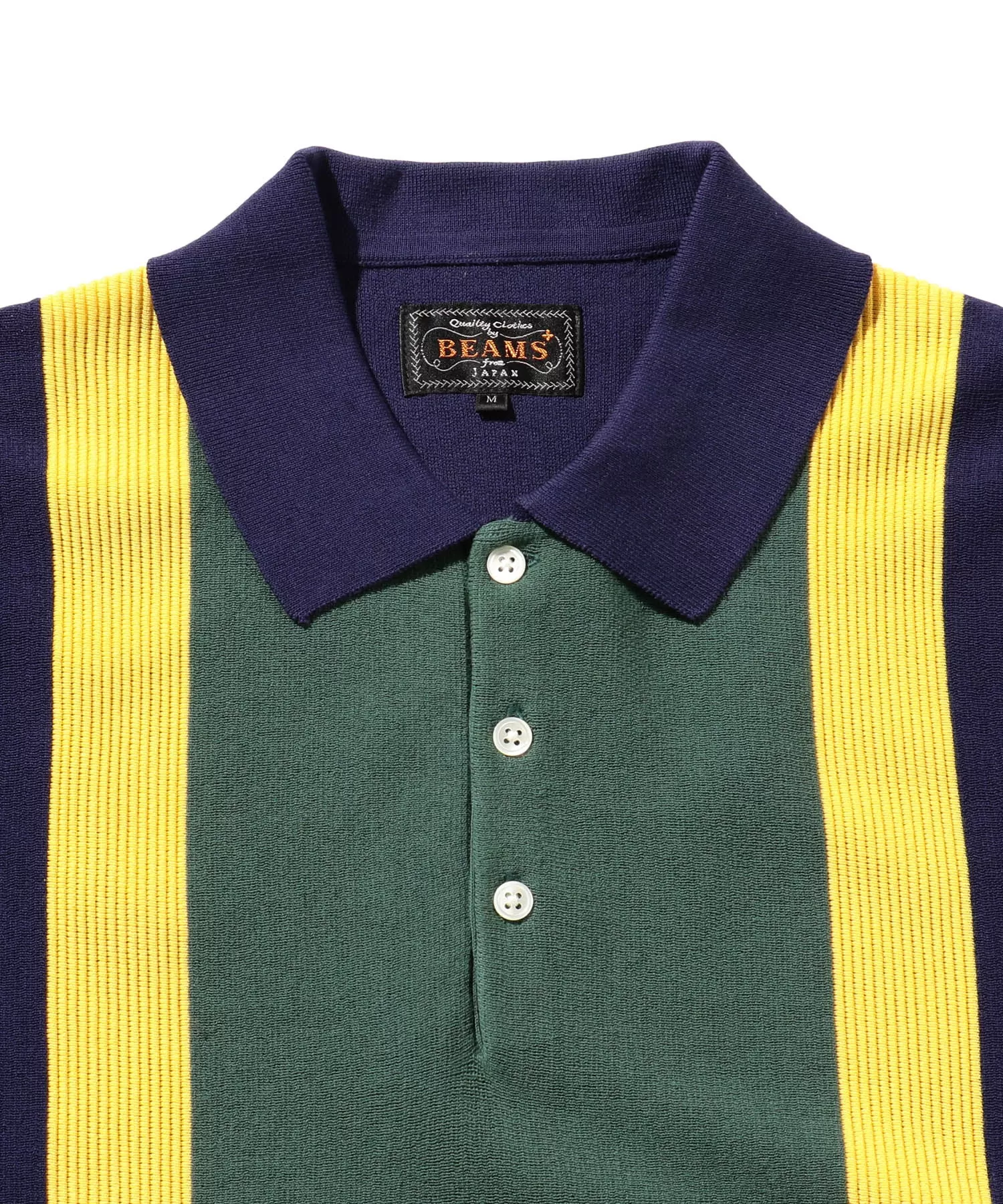 BEAMS PLUS Knit Polo Stripe Navy