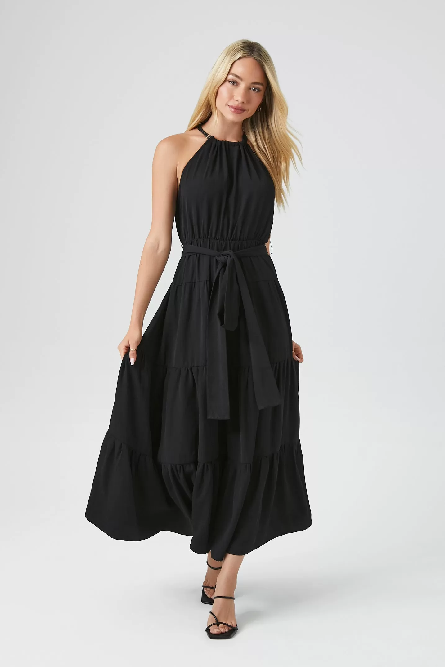 Belted Halter Maxi Dress