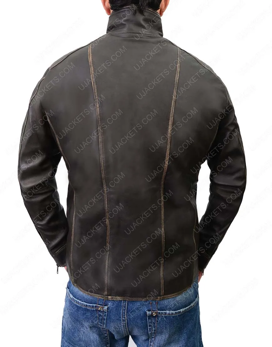 Biker Mens Distressed Dark Brown Cafe Racer Jacket - Ujackets