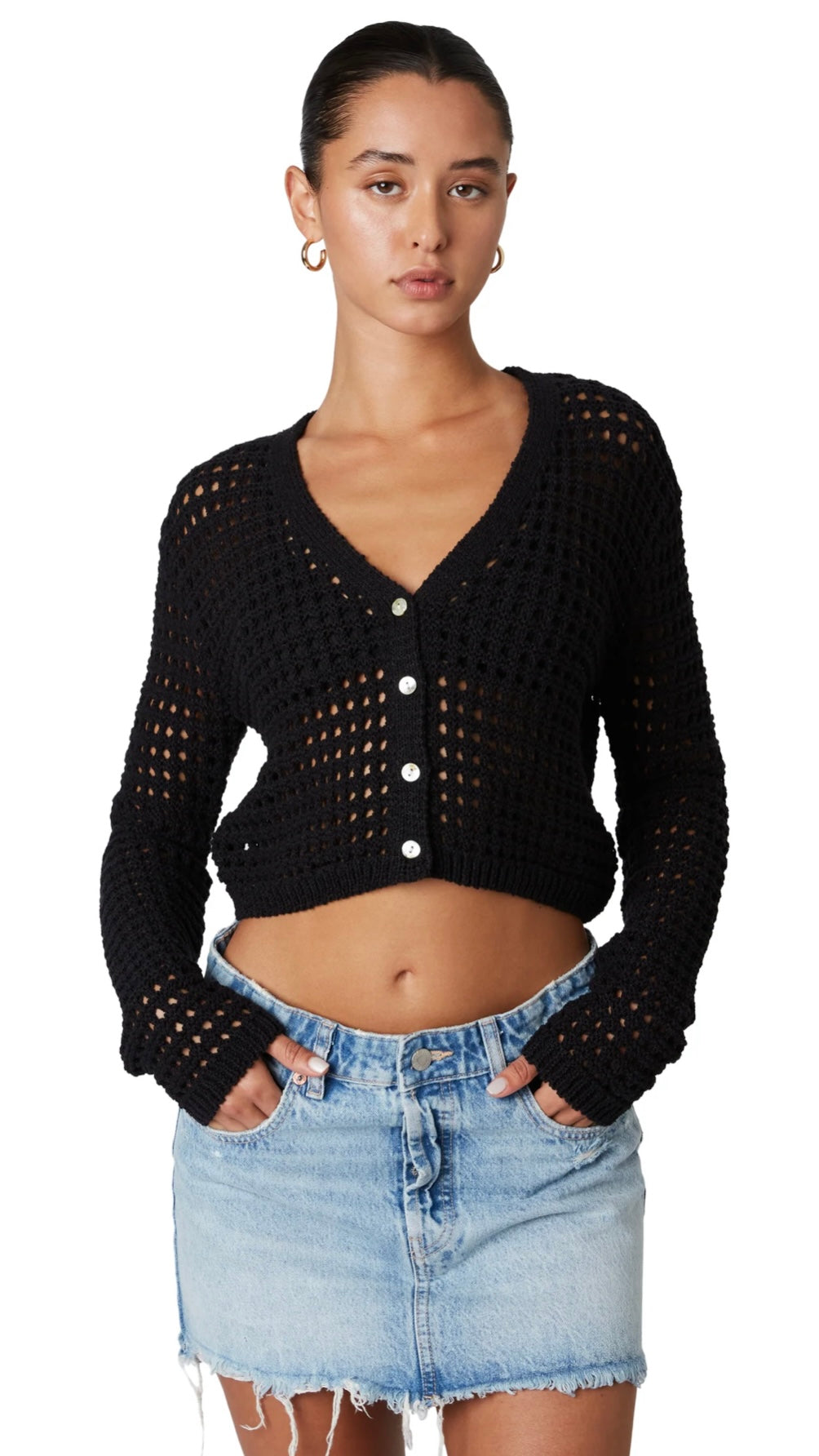 BLACK CROCHET CARDIGAN