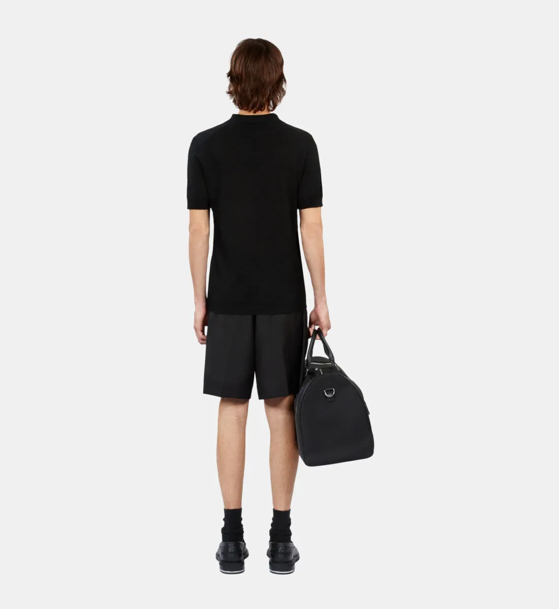 Black openwork knit polo t-shirt