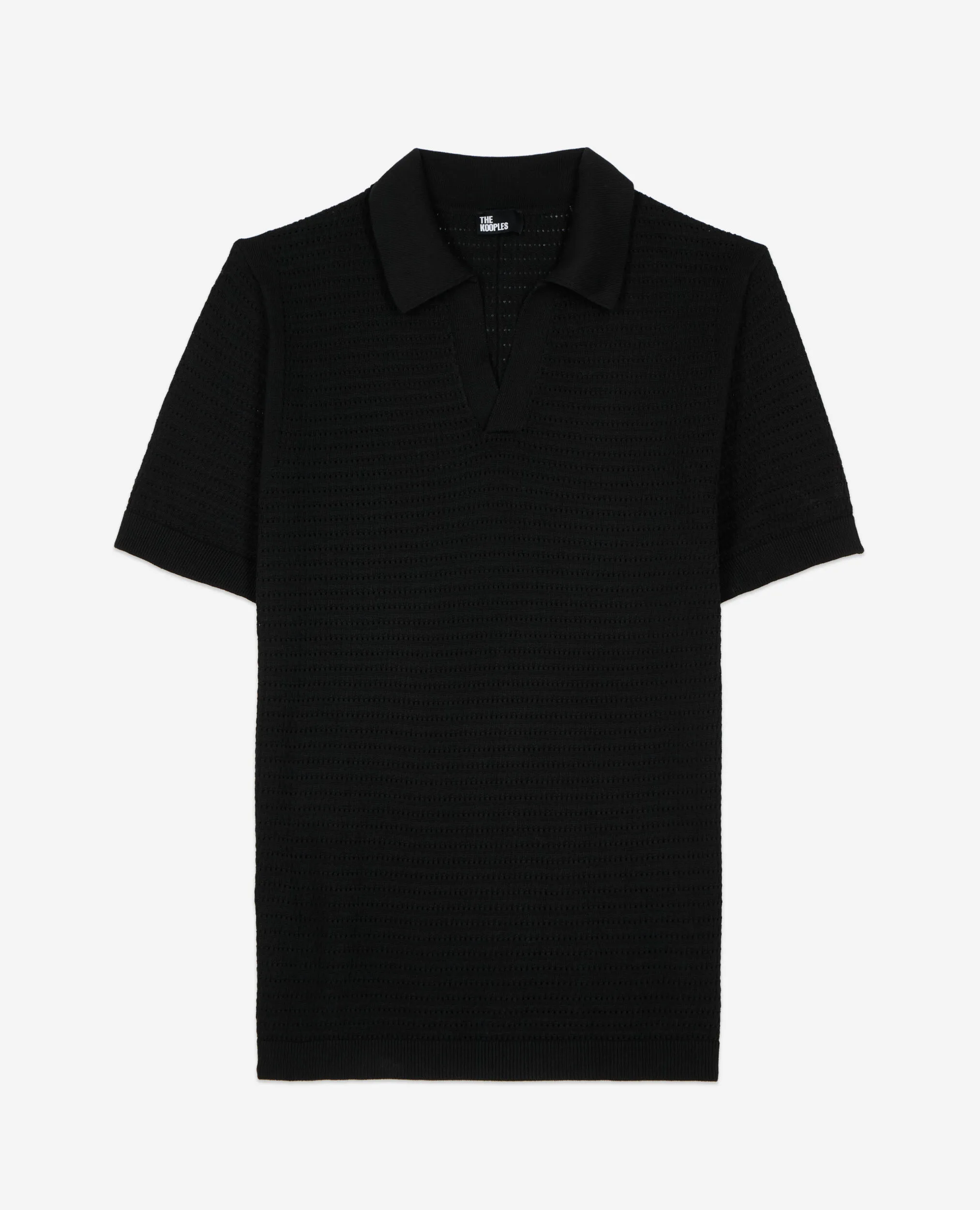 Black openwork knit polo t-shirt