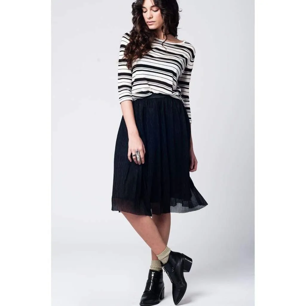 Black Striped Knit Sweater with Glitter