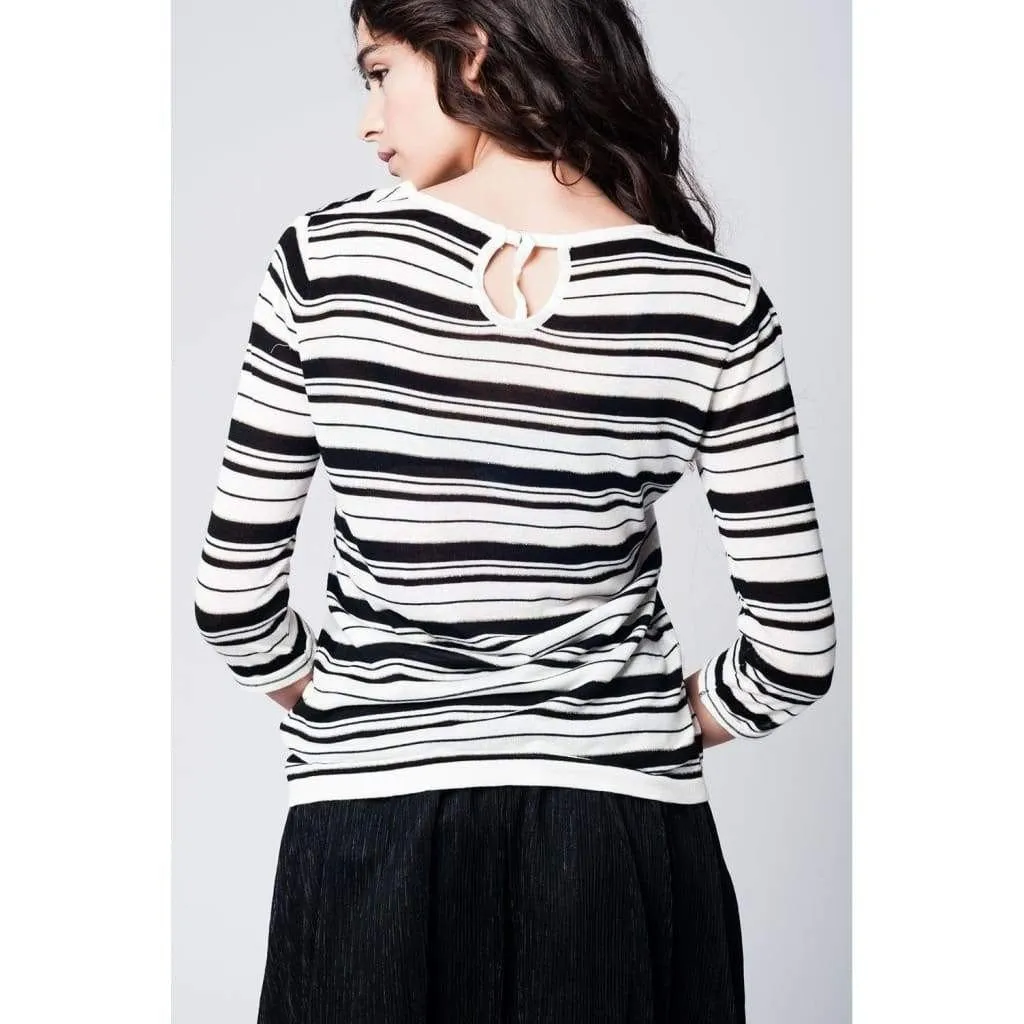 Black Striped Knit Sweater with Glitter