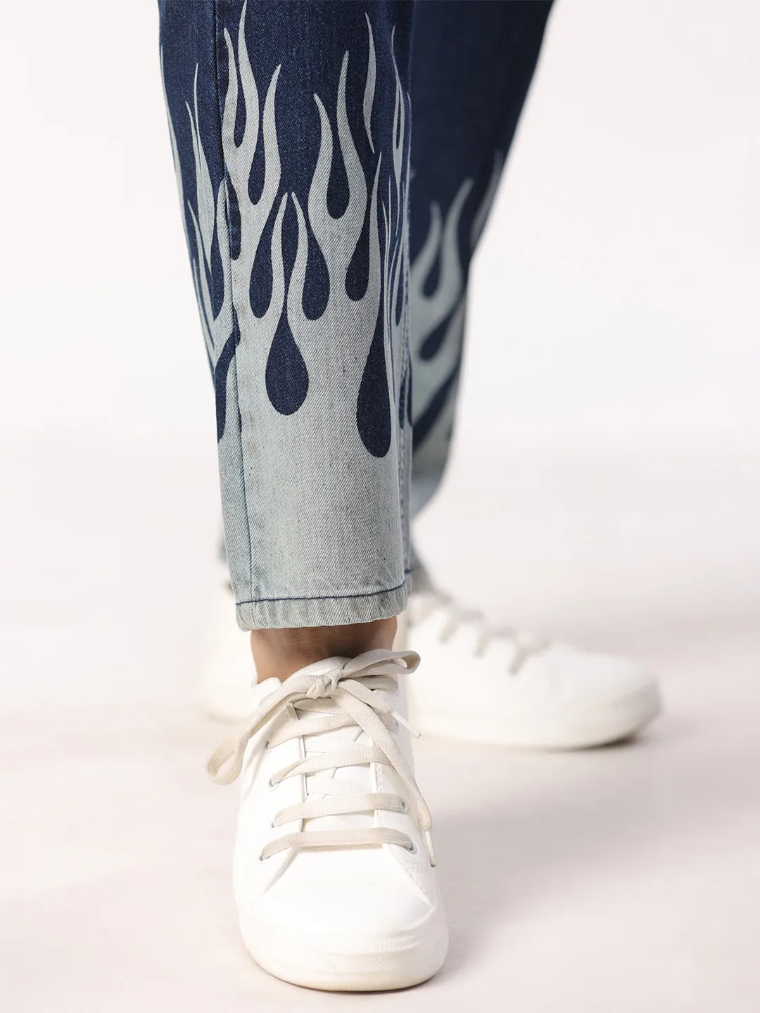 Blue Flame Printed Straight Fit Denim Jeans