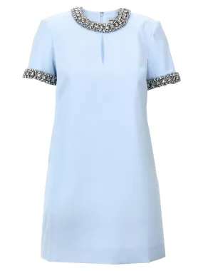 Blue Satin Embellished Mini Dresses Light Blue