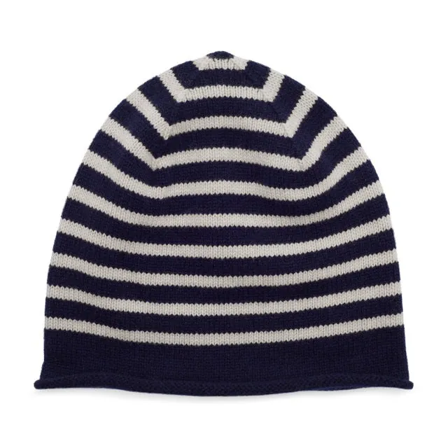 Breton Cashmere Beanie Navy/White