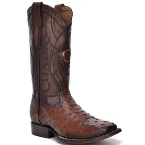 Brown Square Toe Ostrich Boots