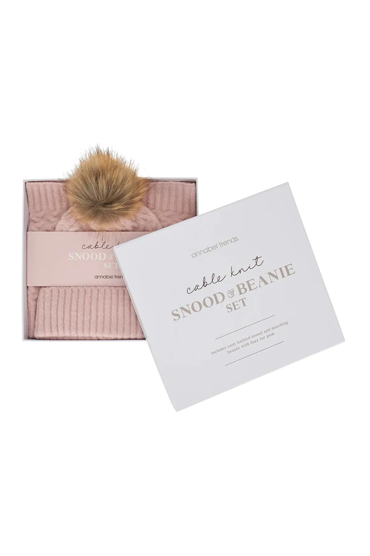 Cable Knit Snood & Beanie Set Pink