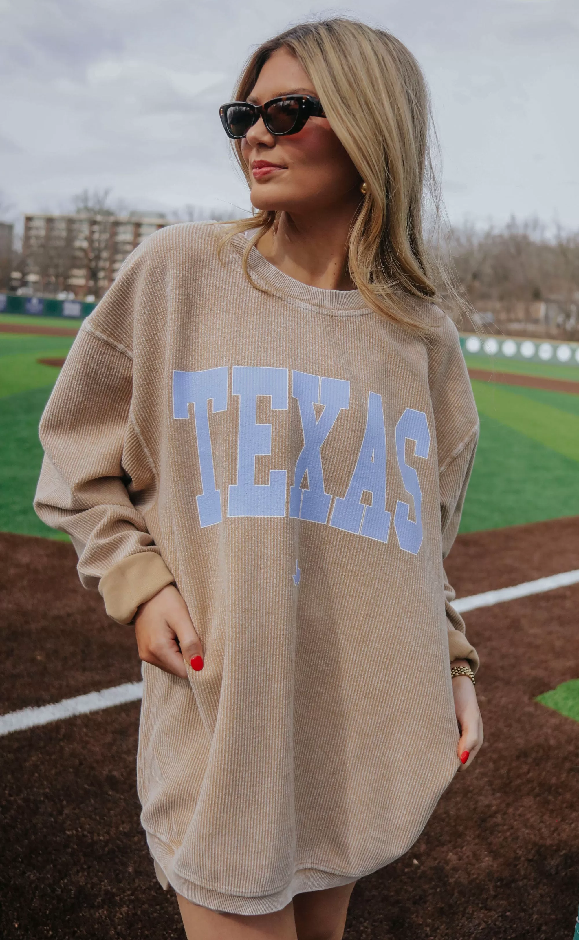 charlie southern: texas corded sweatshirt - latte