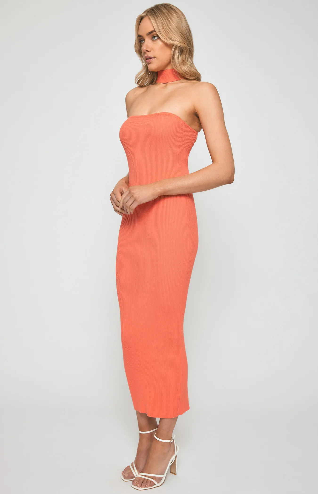 Choker Neckline Strapless Knit Midi Dress (WKN435)