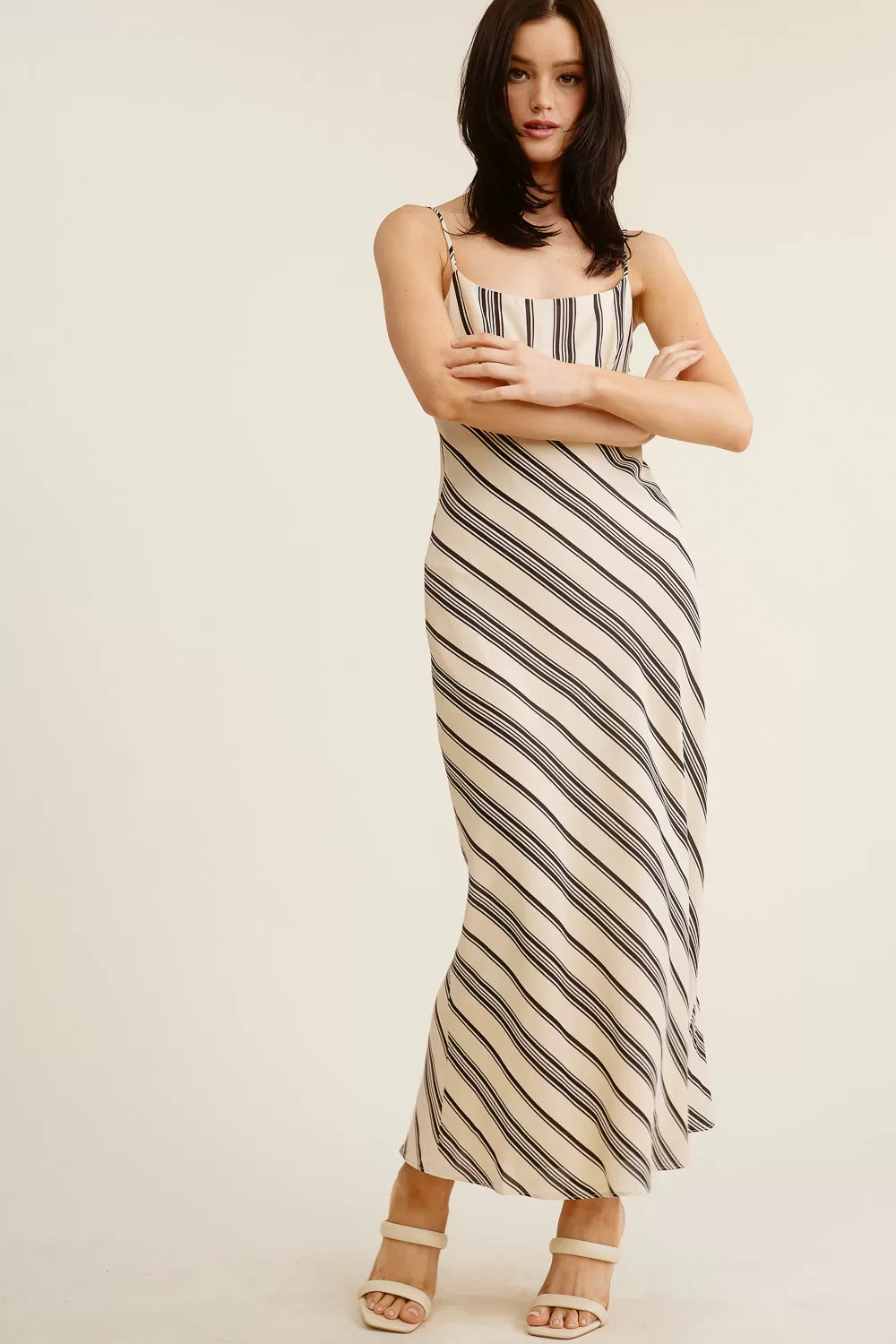 Cream and Black Striped Maxi Dress