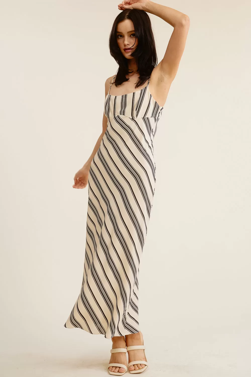 Cream and Black Striped Maxi Dress