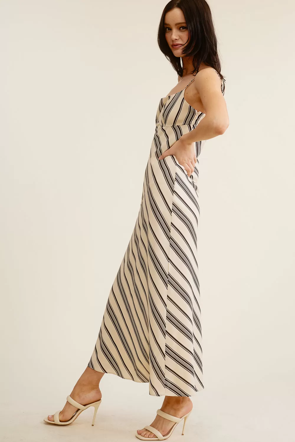 Cream and Black Striped Maxi Dress