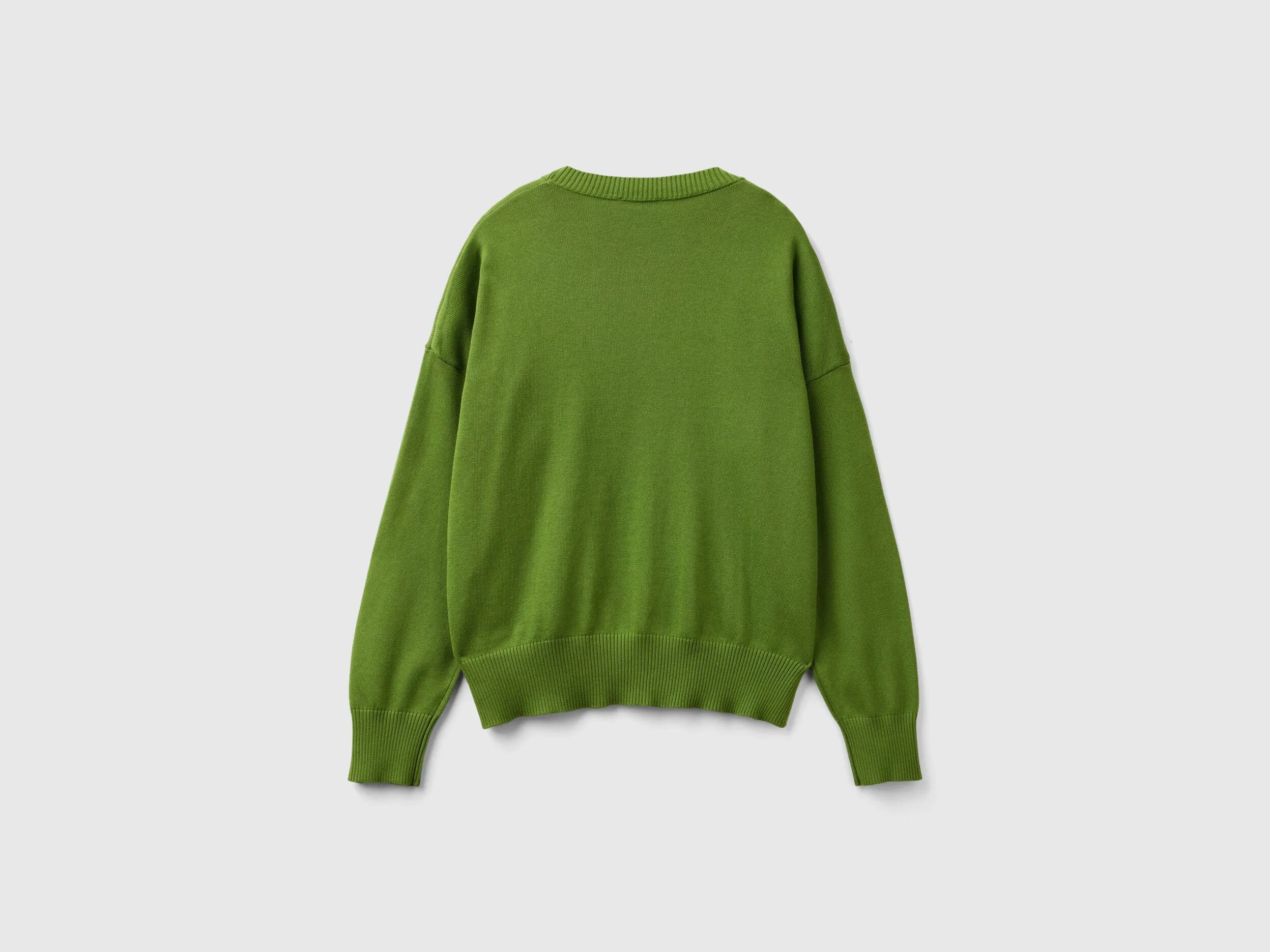 Crew neck sweater in tricot cotton - Military Green | Benetton