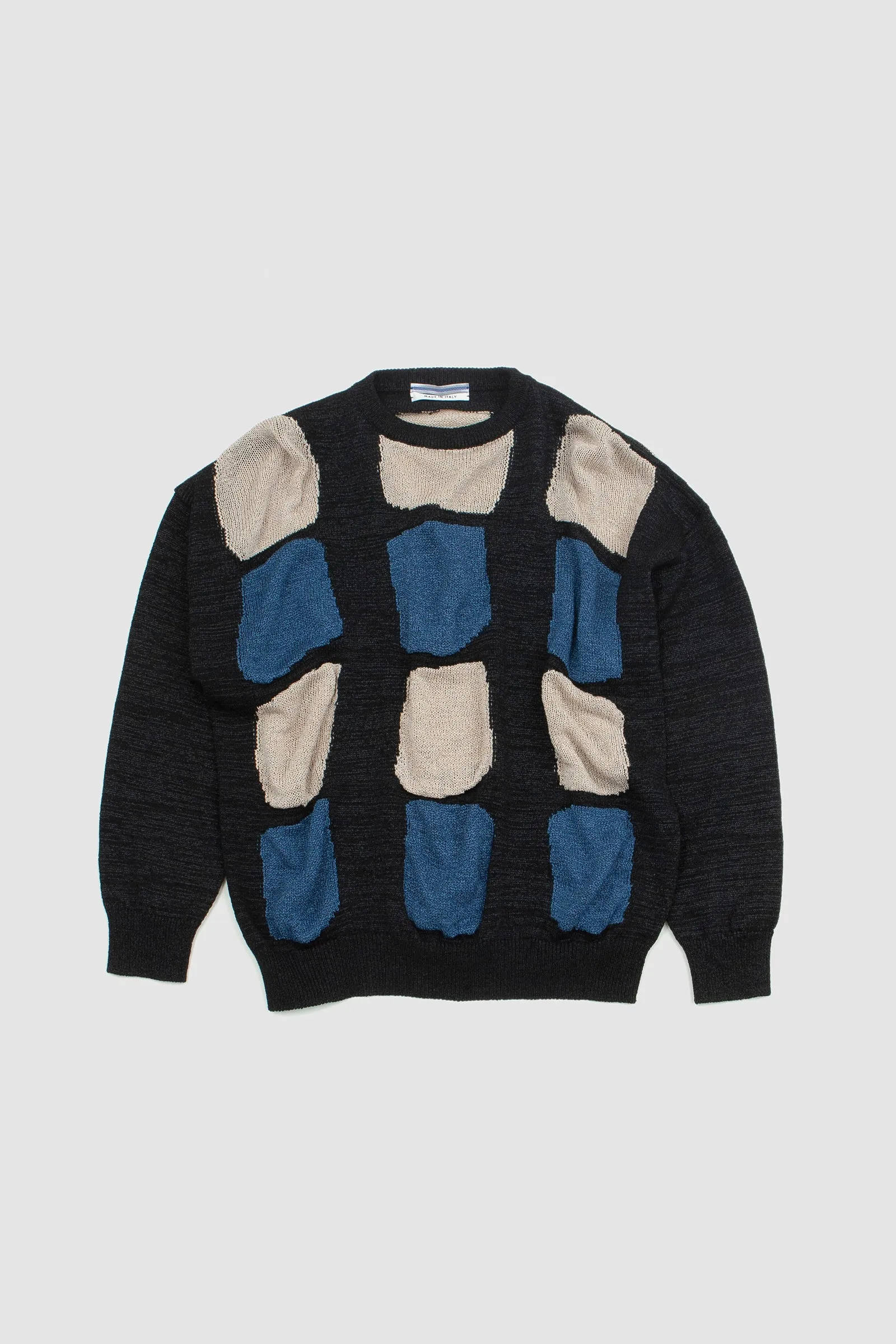 Cristaseya Washi Paper Boatneck Sweater Black/Beige/Blue Patchwork