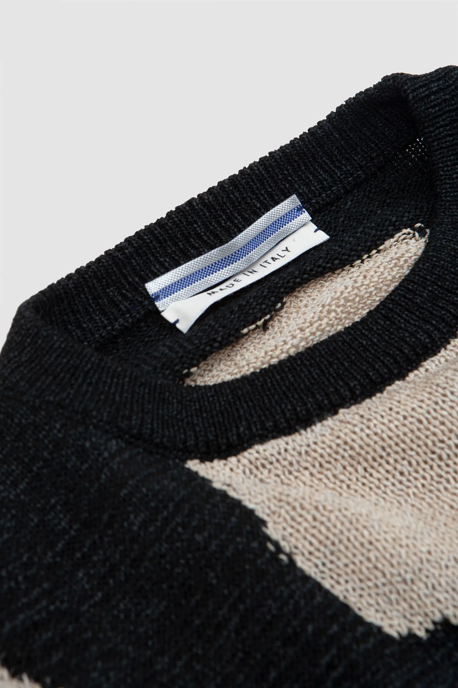 Cristaseya Washi Paper Boatneck Sweater Black/Beige/Blue Patchwork