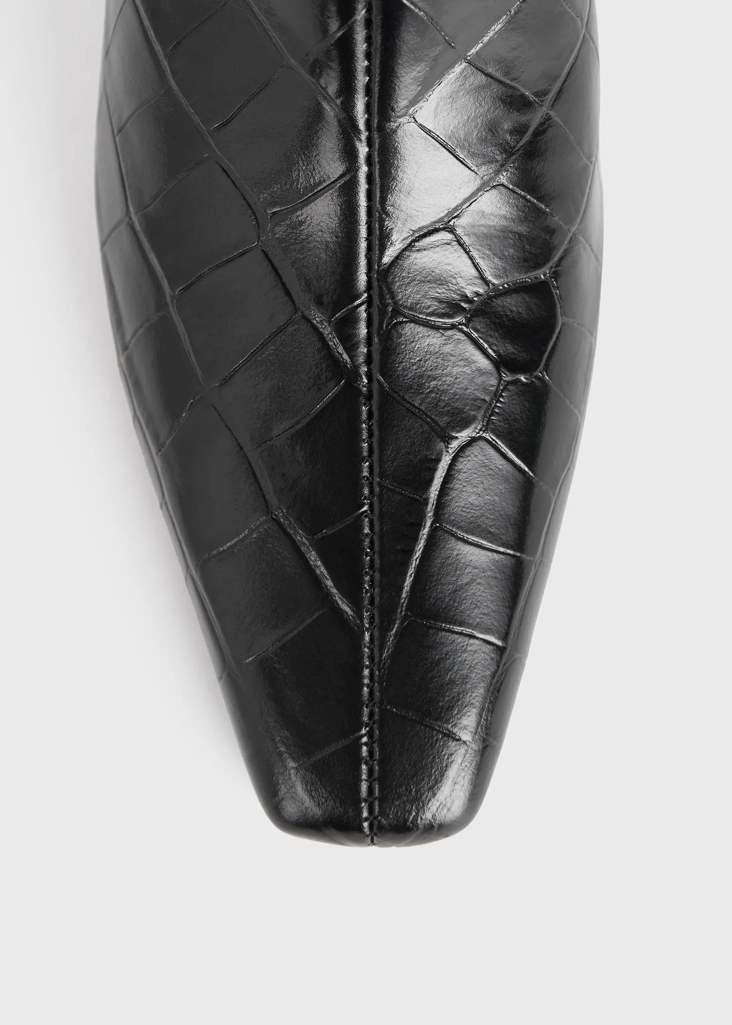 Croco-embossed mid-heel boots black