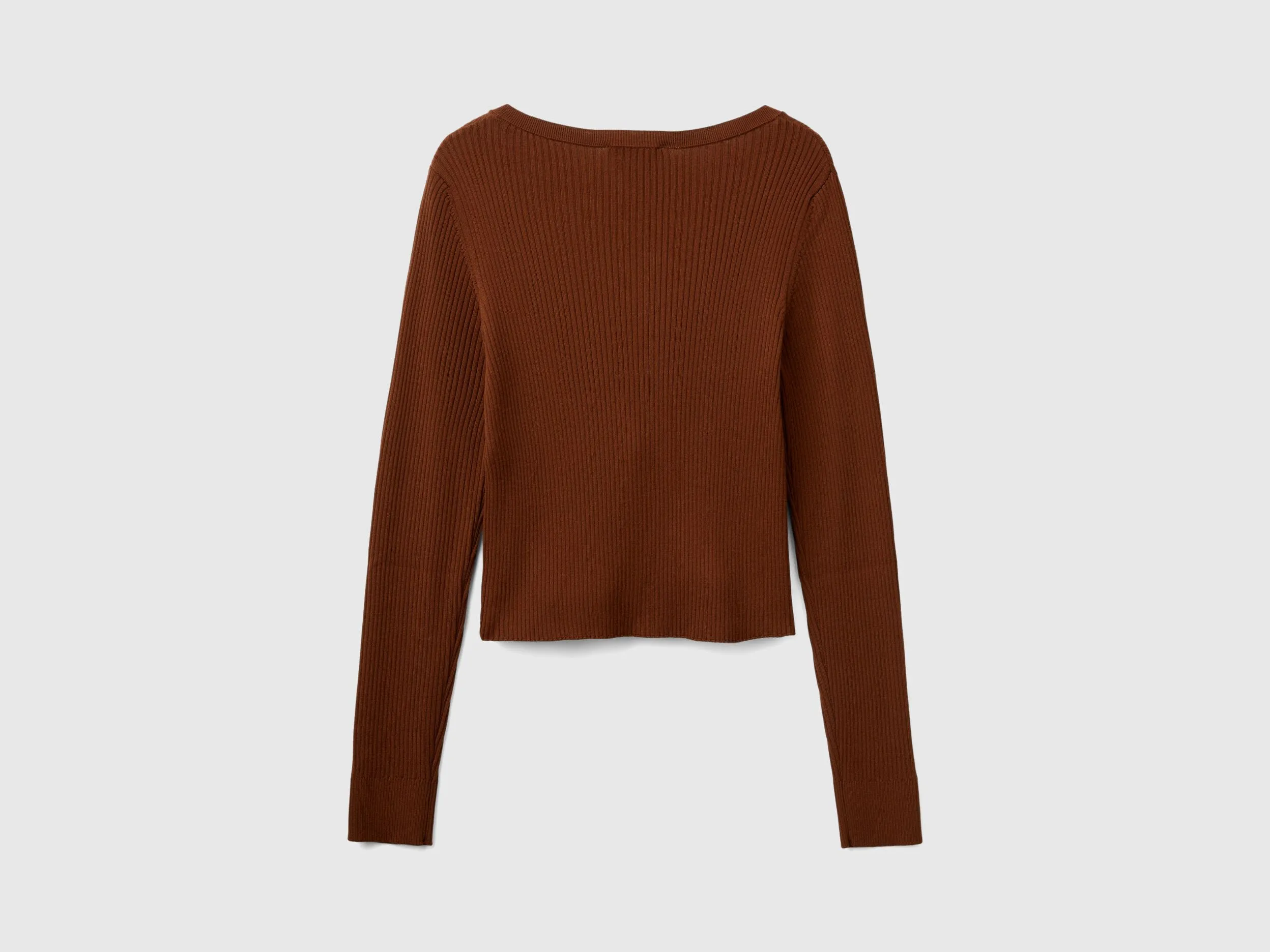 Cropped cardigan with laces - Dark Brown | Benetton