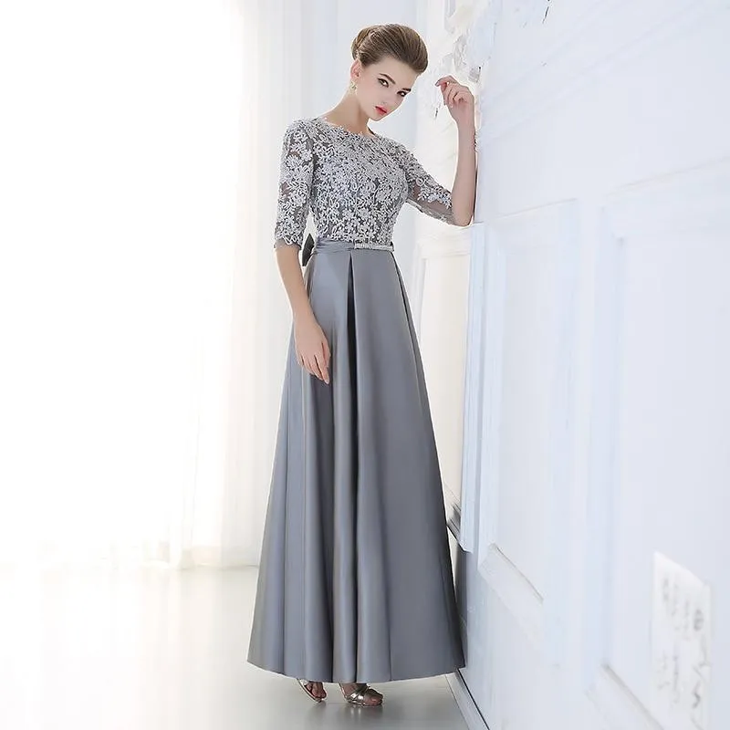 Elegant Evening Dress Long Appliques Lace Banquet Party Dress Stunning Satin Prom Dress