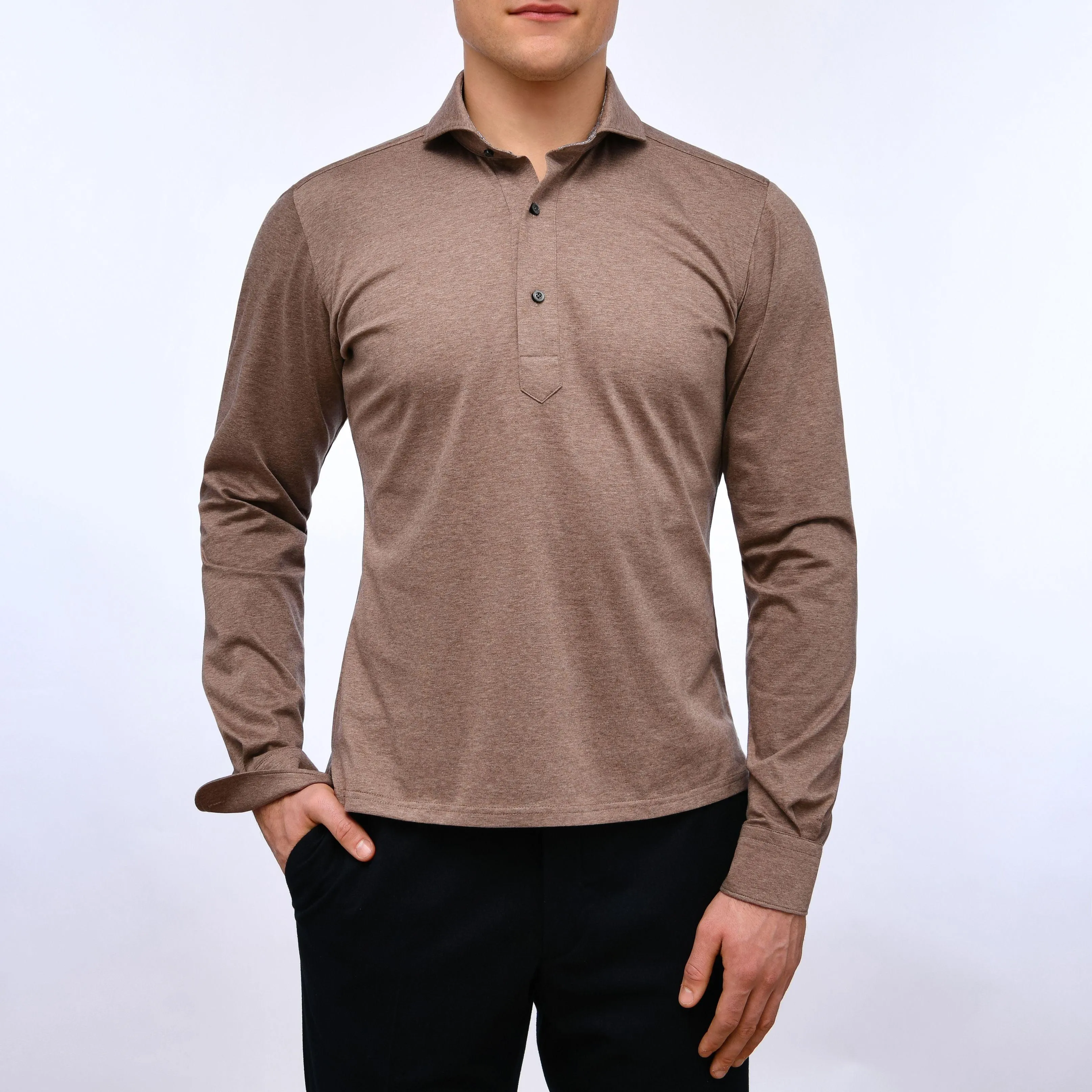 Emanuel Berg - Polo manches longues Premium Jersey Knit - Modern Fit - Chocolat