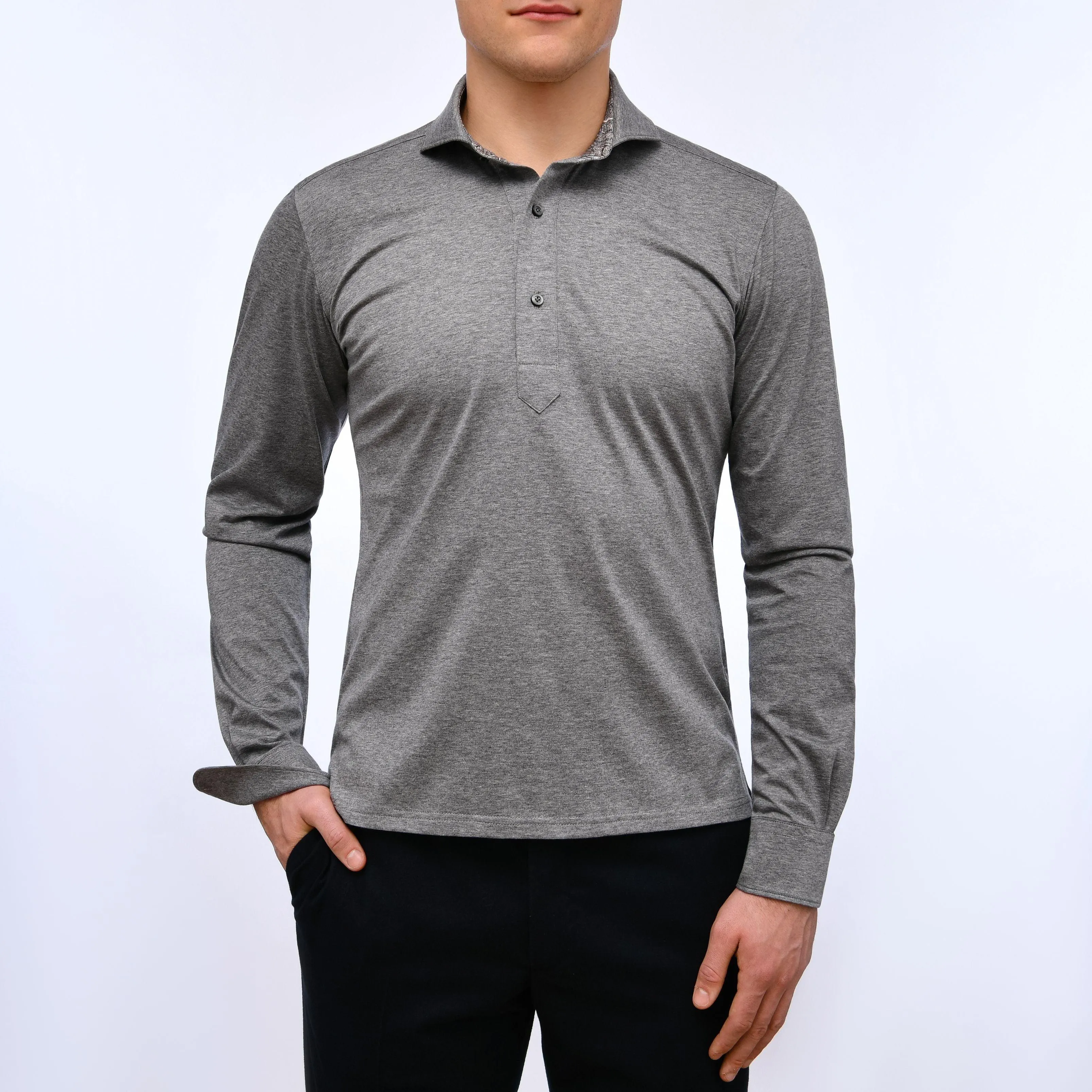 Emanuel Berg - Polo manches longues Premium Jersey Knit - Modern Fit - Gris