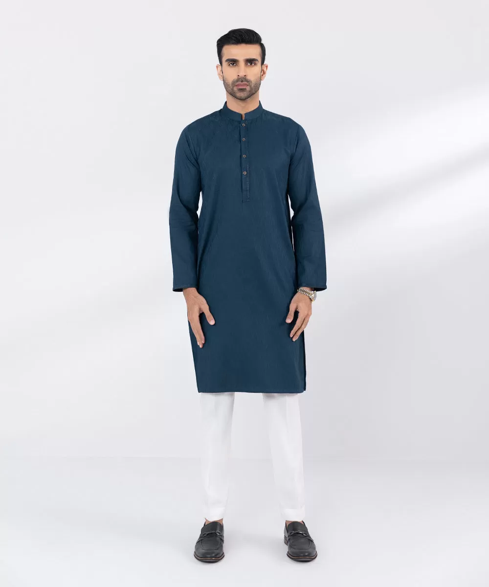 Embroidered Cotton Jacquard Kurta