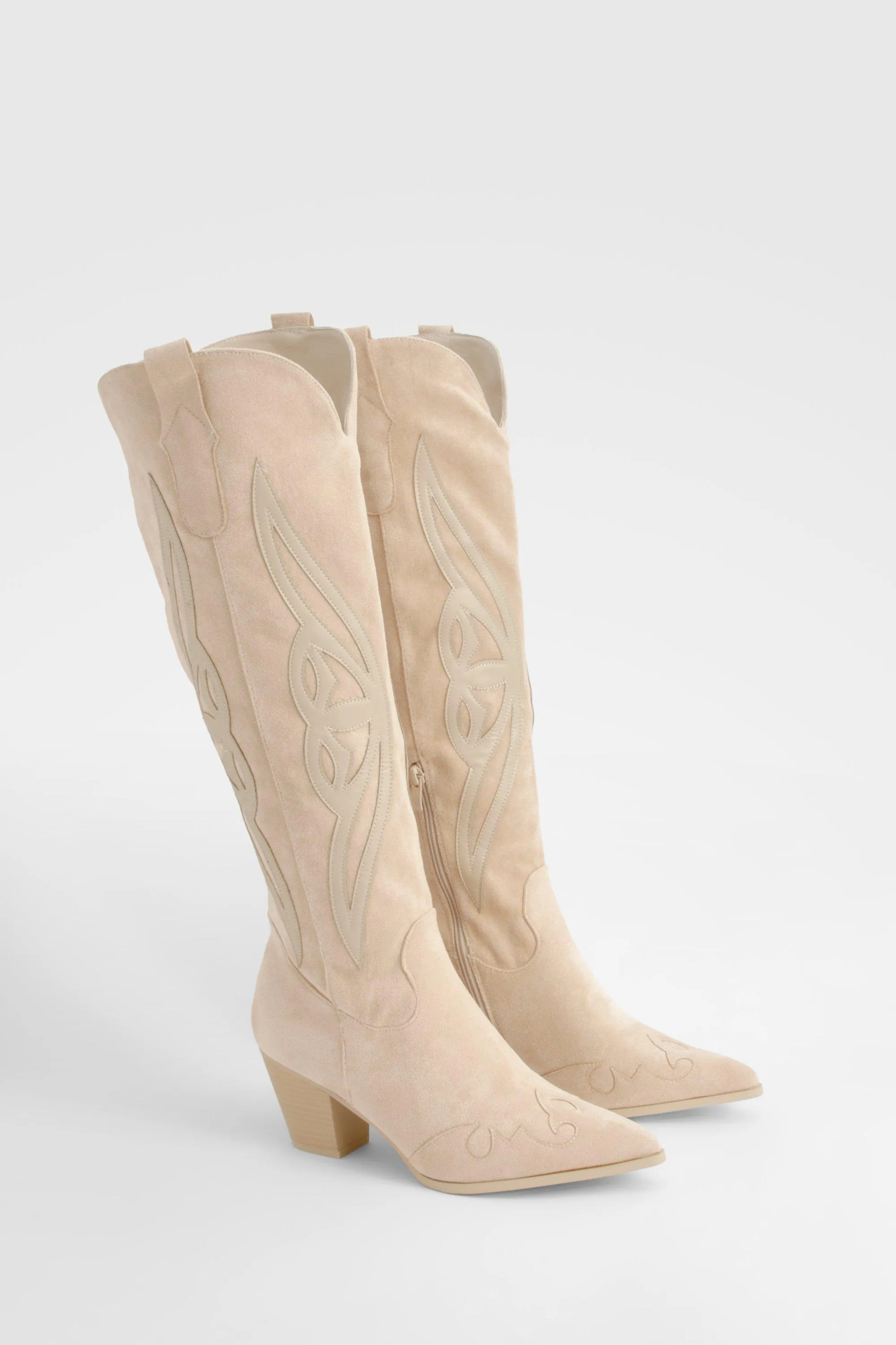 Embroidered Panel Knee High Western Boots