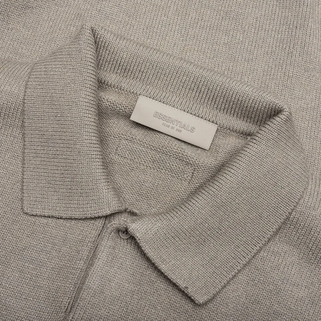 Essentials Knit L/S Polo - Dark Oatmeal