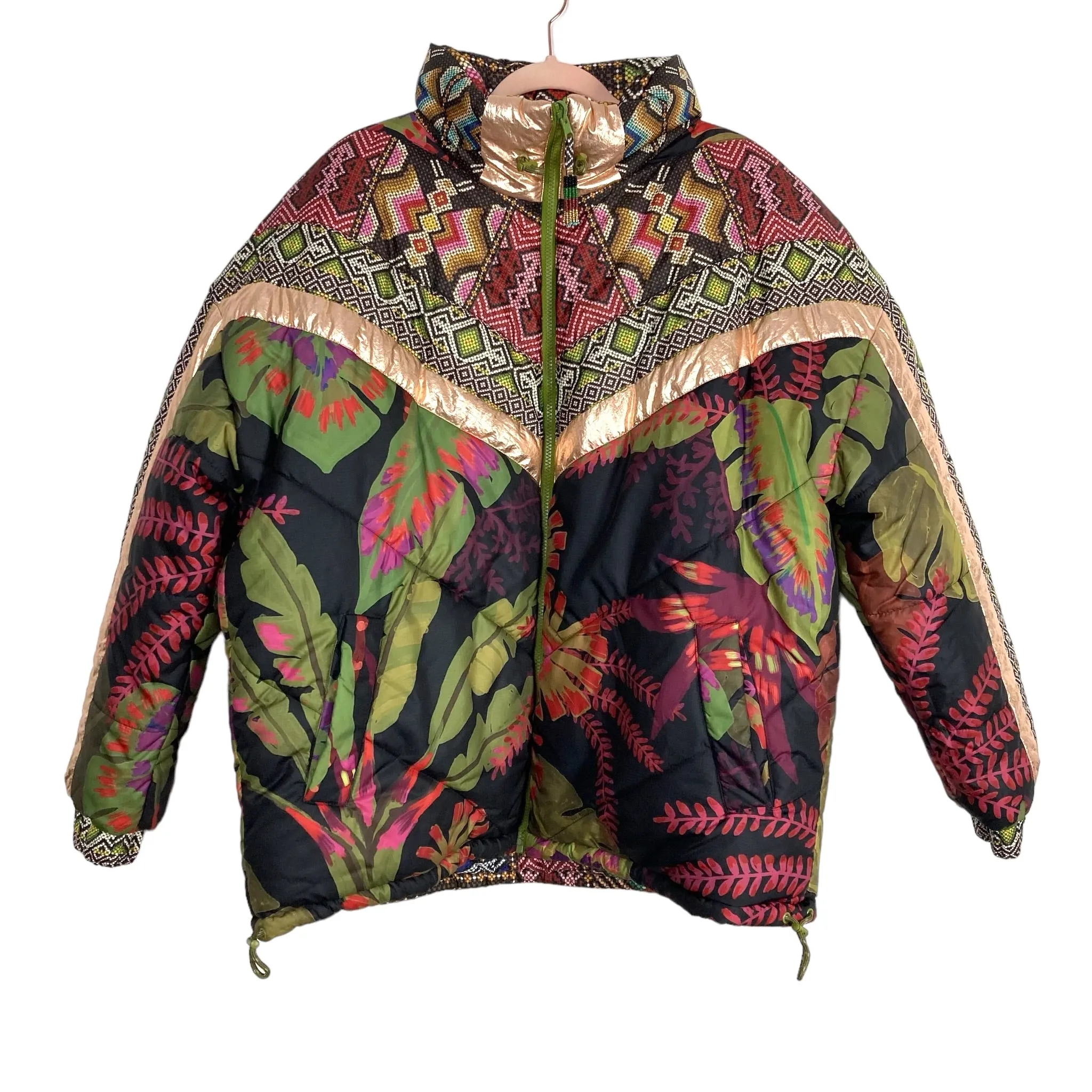 Farm Rio Tropical Metallic Reversible Puffer Jacket NWT- Size XL