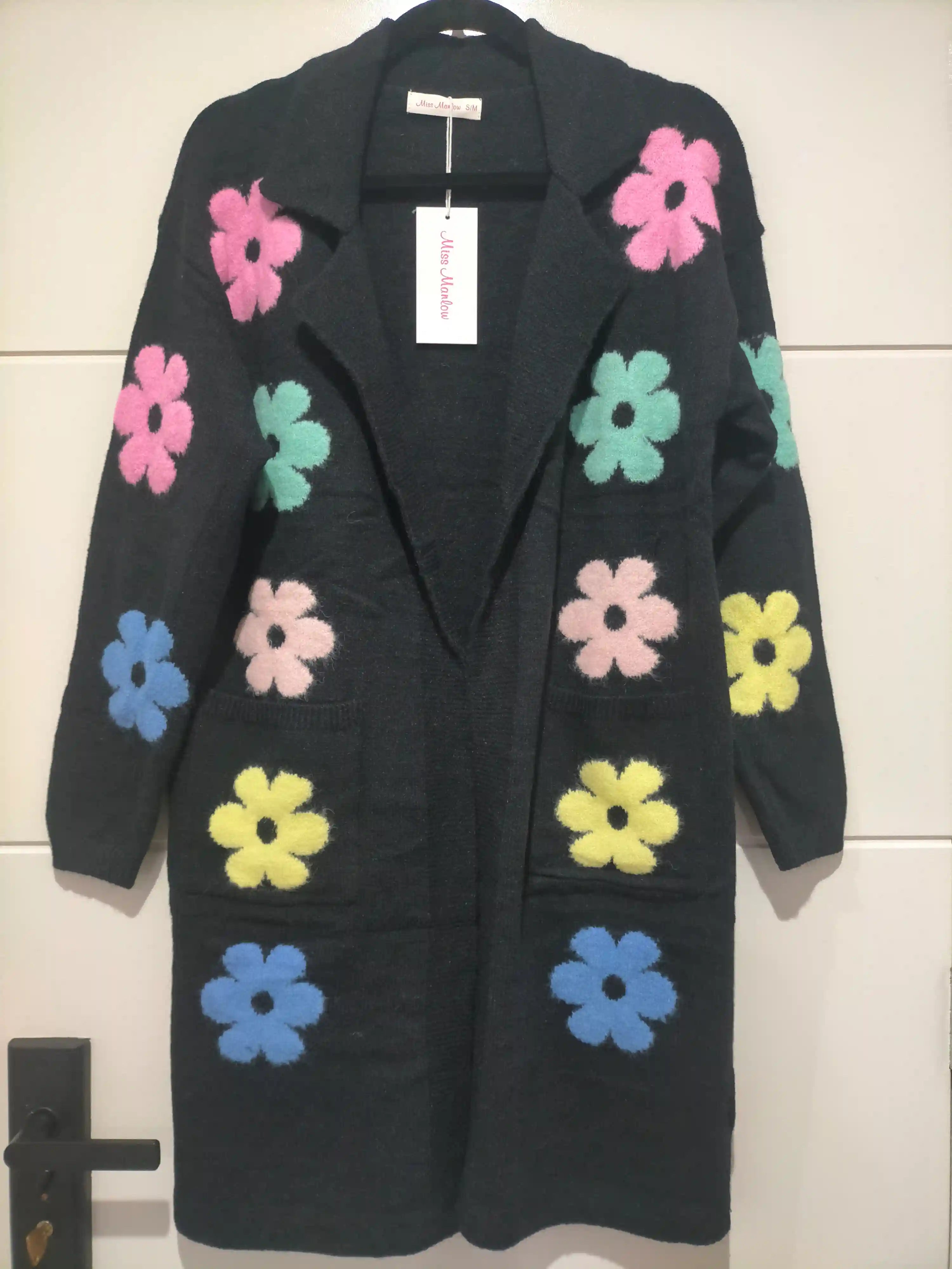 Flower Power Knit Cardigan - Black