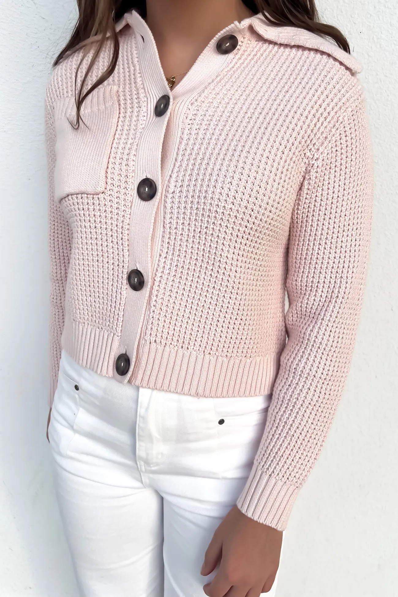 Frida Button Cardigan Pale Pink