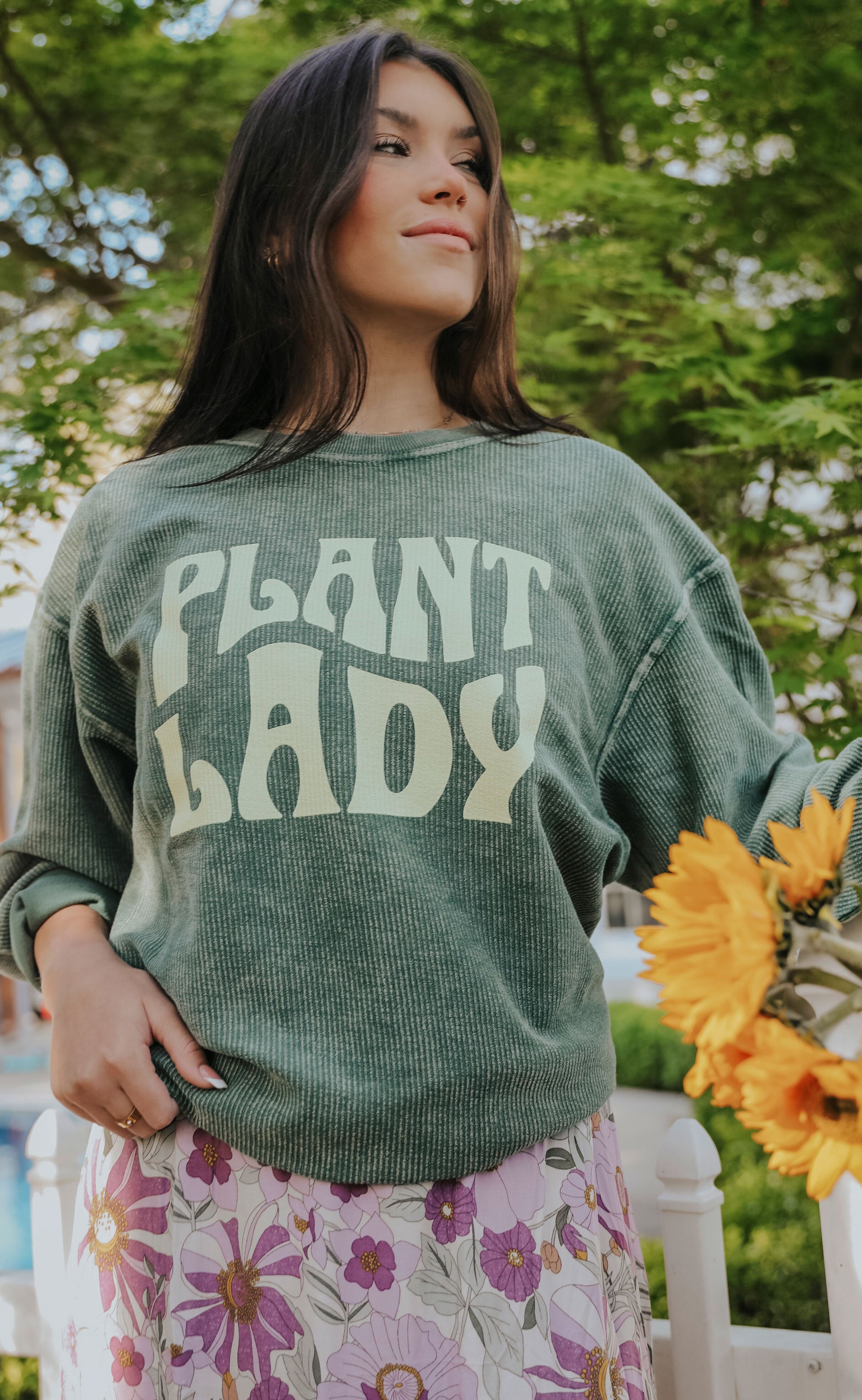 friday + saturday: plant lady corded sweatshirt