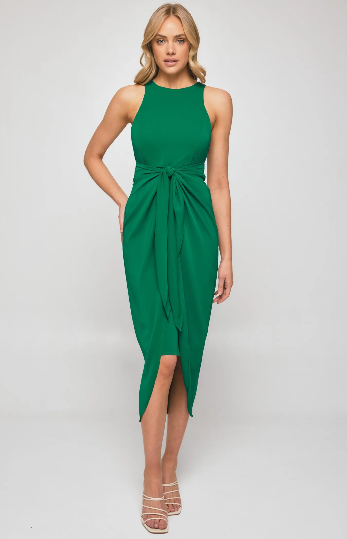 Front Drape Tie Detail Midi Dress (SDR1270B)